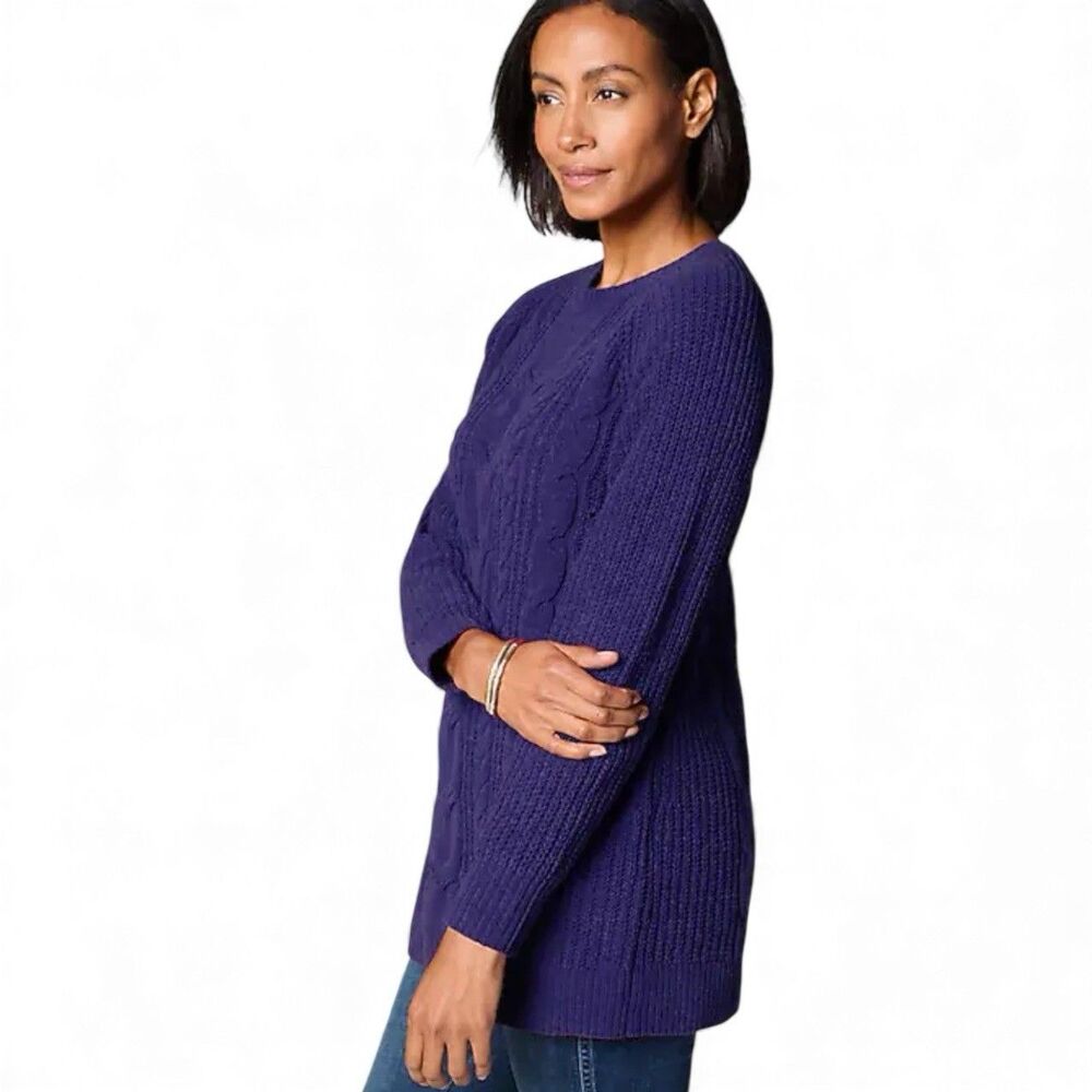 J. Jill Chenille Sweater Womens Small Purple Cable Knit Pullover Soft Cozy Top
